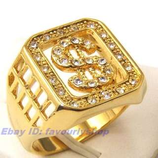 CZ INLAID NOBLE $ DESIGN 18K YELLOW GOLD GP/GEP 8#,9# RING  