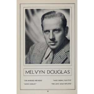  1936 Melvyn Douglas Film Movie Actor Portrait B/W Print 