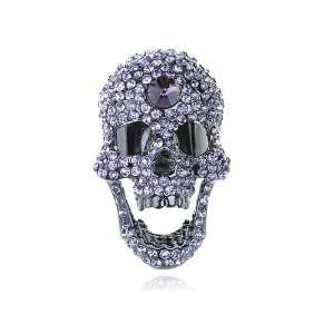  Silver Tone Lilac Purple Skull Head Crystal Rhinestone 