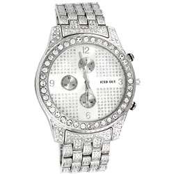 Iced Out Mens Cubic Zirconia Silver Dial Watch  