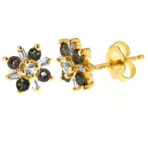   Yellow Gold Mystic Topaz, Lab White Sapphire and White Topaz Earrings