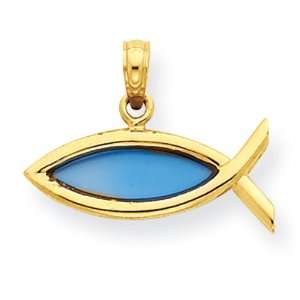  14K Blue Stained Glassed Ichthus Pendant Jewelry