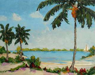 ISLAND SAIL Seascape Florida Highwaymen Style Palms Painting Palette 