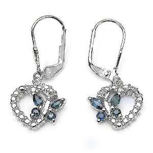  0.70 Carat Genuine Blue Sapphire and Diamond Silver 