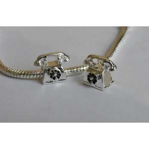  925 Sterling Silver Telephone Charm Bead for Bracelet or 