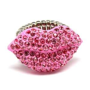   : Designer Inspired Crystal Pink Kissable Lips Stretch Ring: Jewelry