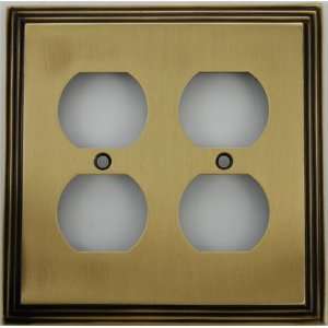  Deco Style Antique Brass Two Gang Duplex Outlet Wall Plate 