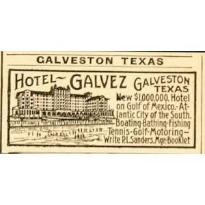  1916 Original Ad Hotel GALVEZ Galveston Texas Wyndham 