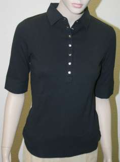 GANT Womens Cotton Black 2x2 Rib Polo Shirt S $69 NWT  