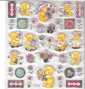 Teddybear w/ flower, hats Stickers silver accents  