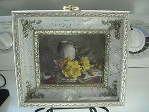 Framed picture of yellow roses with pitcher, off white, decorative 
