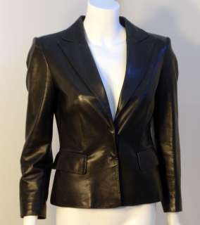 GUCCI BLACK LEATHER JACKET W/ PLEATED FABRIC BACK  