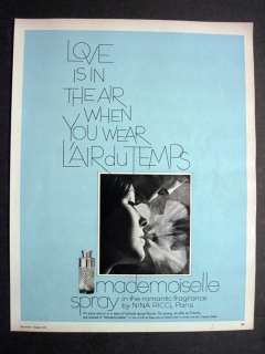 1968 Vintage Mademoiselle Nina Ricci Love in Air 60s Ad  