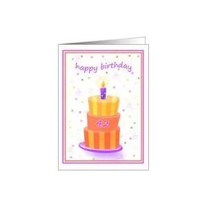  42 Years Old Happy Birthday Stacked Cake Lit Candle Card 