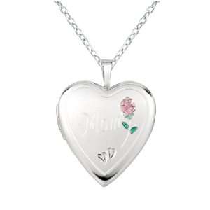 Sterling silver Heart Shaped Locket w/ Rose Mom Necklace 