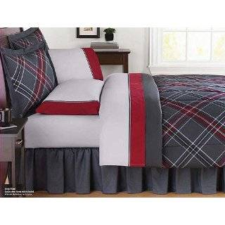 Gray & Red Plaid Teen Girls Twin Comforter Set (6 Piece Bed In A Bag 