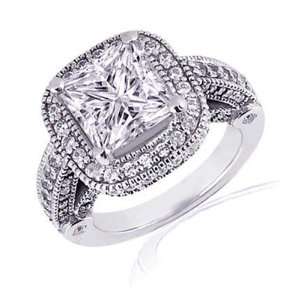 10 Ct Princess Cut Halo Diamond Vintage Legacy Engagement Ring Pave 