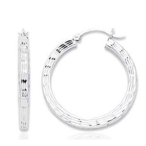  14k White Gold Great Stylish Round Small Hoop Earrings 