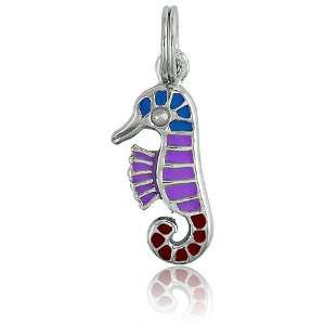  Its Charming Sterling Silver Blue, Purple and Red Seahorse Charm 