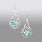 Sky Blue Topaz Checkerboard Cut Gemstone Diamond Earrings