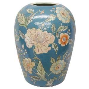 Oriental Melon Shaped Flower Vase, Hand Painted Porcelain, Blue with 