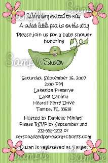 Personalized Sweet Pea in a Pod Baby Shower Invitations  