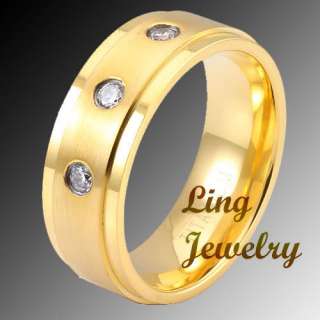 8MM CZ Titanium 14K Gold EP Mens Bands Ring Size 9 to 13  