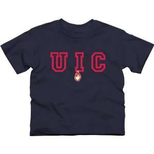  UIC Flames Youth Wordmark Logo T Shirt   Navy Blue: Sports 