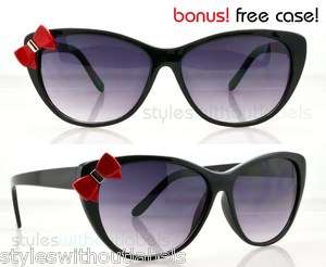   Girl Hello Kitty Style Black Frame Cat Eye Sunglasses Bow Tie  