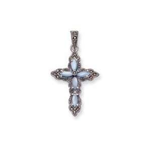   Marcasite Blue Mother Of Pearl Cross Pendant   JewelryWeb: Jewelry