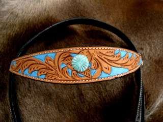 HORSE BRIDLE BREAST COLLAR WESTERN LEATHER HEADSTALL TURQUOISE CARVED 