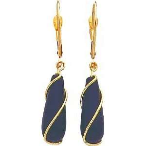  14K Gold Onyx & Twisted Wire Dangle Earrings Jewelry 