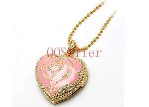   Jewel Pink Rose Heart Necklace Usb Flash Drive Flash Memory 16G  