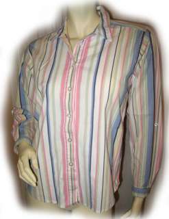   Green Stripes Collared Career Polo Shirt TOP Blouse Large Lrg L  