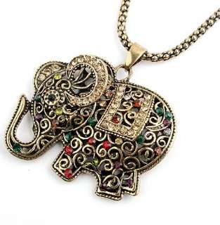 Vintage Style Exquisite Color Stone Elephants Valentines Necklace 