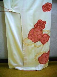 T1108L Vintage Japanese Kimono HOUMONGI Shiny White Silk  
