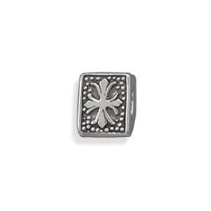   Cross Design Story Bead Slide On Charm Square Sterling Silver: Jewelry