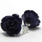 Gigasuperdeal 17mm coral carved rose flower earring pair purple