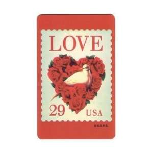 Collectible Phone Card Love Stamp   .29 Cent Dove In Red Roses Heart 