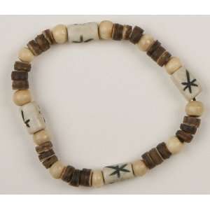  Coconut and Bone Bead Stretch Bracelet Curious Designs Jewelry