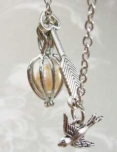 The Hunger Games Mockingjay Inspired Pearl Cage Locket Arrow Lariat 
