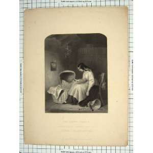 MOTHER MOURNING EMPTY CRADLE BABY SMITH ENGRAVING