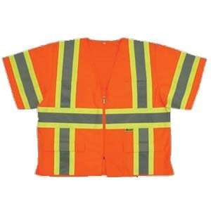 Safety Vest, ANSI Class 3, Color Orange, Mesh, Zipper Closure, Size 