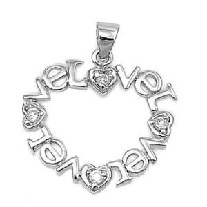  Sterling Silver CZ Fashion Love Words Heart Pendant 