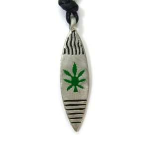  Surf the Waves Marijuana Leaf Pewter Pendant on Corded 
