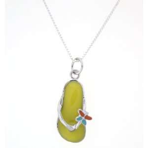   & Yellow Enamel Flip Flop Sandal Necklace With 16 Chain Jewelry