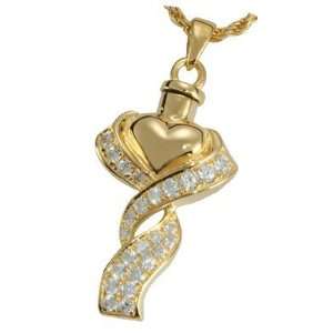 Gold Ribboned Heart Cremation Jewelry