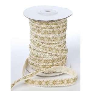  Decorative Ivory Fabric Trim with Gold Thread Accents 3 