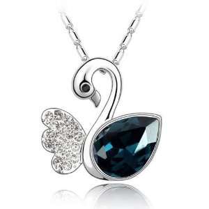   Swan Pendant with 18in 18k White RGP Chain Elegant Gem Fashion Jewelry