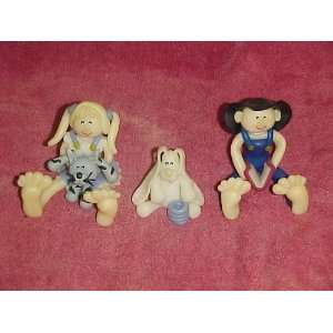  Set of 3 Figures Boy Girl & Cat Rabbit 